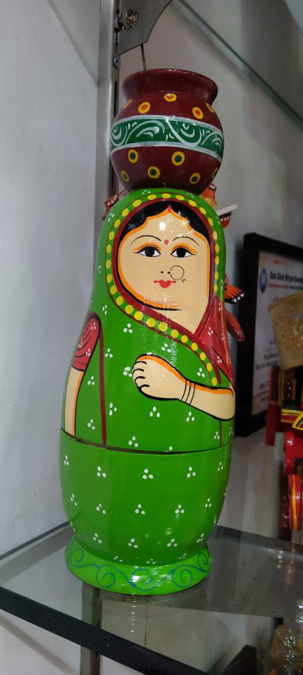 Handmade Indian Wooden Nesting Stacking Dolls Set of 10 Piece (Lady in Multi-Color Saree)