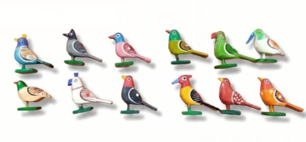 Frafty Multicolored Wooden Birds Set of 12
