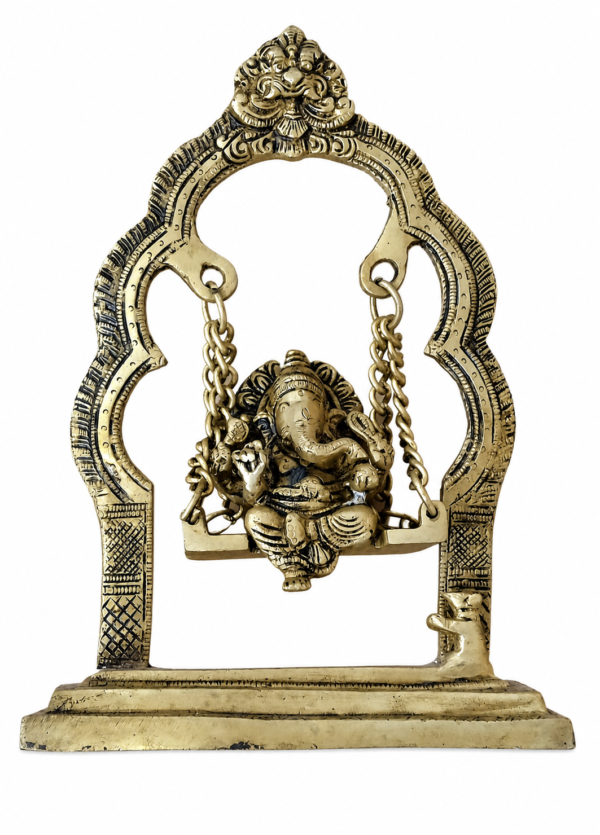 Brass Ganesh Idol, Ganpati Jhula, Brass Ganesha Swing, Antique Ganesh Statue, Ganesh Murti for Home Temple, Pooja Room Decor, Vastu Ganesh Idol, Hindu God Statue, Spiritual Gift, Handmade Brass Decor, Ganesh Chaturthi Gift, Brass Religious Idol.