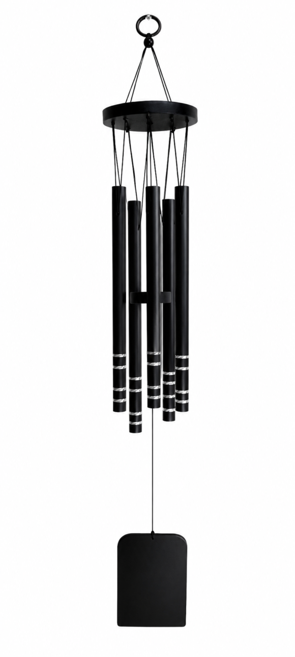 Premium Black Metal Wind Chime with 5 Tubes | Decorative Hanging Wind Bell for Home, Balcony, Garden, Patio & Outdoor Decor | Soothing Deep Tone Wind Chimes | Frafty