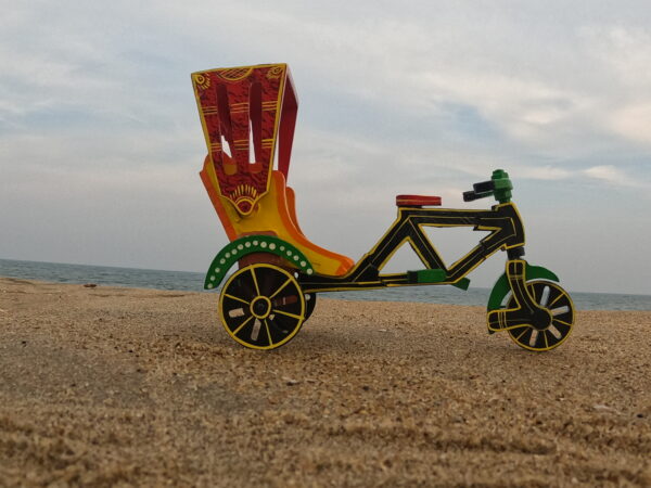 Handpainted Wooden Rickshaw Toy | Traditional Indian Auto Rickshaw Model | Eco-Friendly Handmade Wooden Craft Decor & Kids Toy