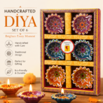 handmade diya, clay diya, terracotta diya, decorative diya, painted diya, hand painted diyas, festive diya set, diya set of 6, Diwali diya, Diwali decoration, Diwali lamps, oil lamp, terracotta lamp, pooja diya, Lakshmi pooja diya, Navratri decoration, Karthigai Deepam diya, festival decoration, rangoli diya, Indian festival decor, temple diya, home decor diya, handmade home decor, ethnic home decoration, traditional Indian decor, artisan diya, decorative oil lamp, housewarming gift, return gifts, wedding gift, festive gift, corporate gift, pooja accessories, spiritual decor, colorful diya, decorative clay lamps, handcrafted terracotta lamps, eco friendly diya, Indian handicrafts, festive home decoration