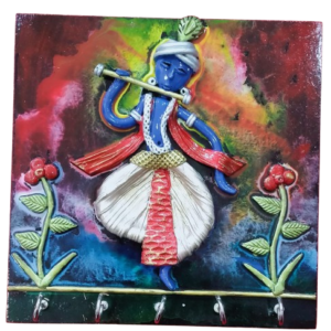 krishna wall decor, krishna mural, lord krishna wall hanging, krishna key holder, krishna key rack, handmade krishna decor, clay krishna wall art, dry clay mural, handmade wall art, religious wall decor, hindu wall hanging, pooja room decor, krishna home decoration, handmade indian handicraft, indian wall art, flute krishna decor, krishna gift, devotional gift, janmashtami decoration, housewarming gift, wall mounted key holder, decorative key rack, handmade key holder, traditional indian home decor