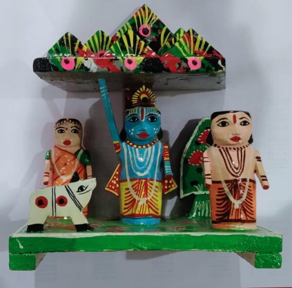 Traditional Kondapalli Wooden Toy | Hand Painted Indian Wooden Doll & Mythological Figurines | Krishna, Village & Temple Scene Decorative Doll | Golu Bommai Kolu & Home Decor
